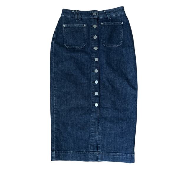 Cue the letter Q womens denim skirt size 6 pencil navy blue cotton Button - Picture 1 of 7